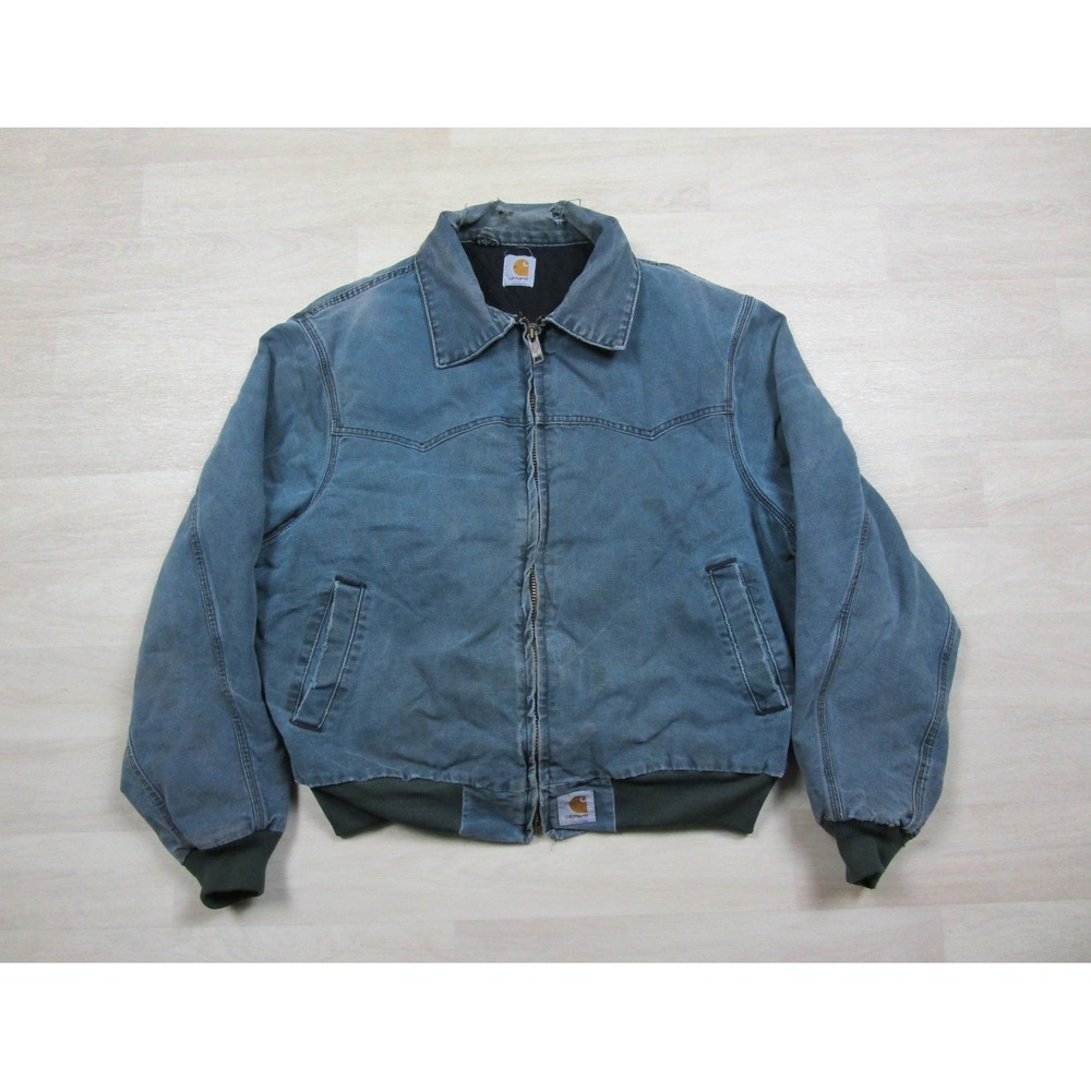 Vintage Carhartt Jacket Men's (M/L) Faded Green Santa Fe Canvas Zip Up J14 Work